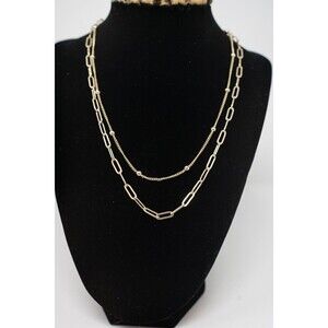 Gold tone double strand chain necklace paperclip chain 16-18"